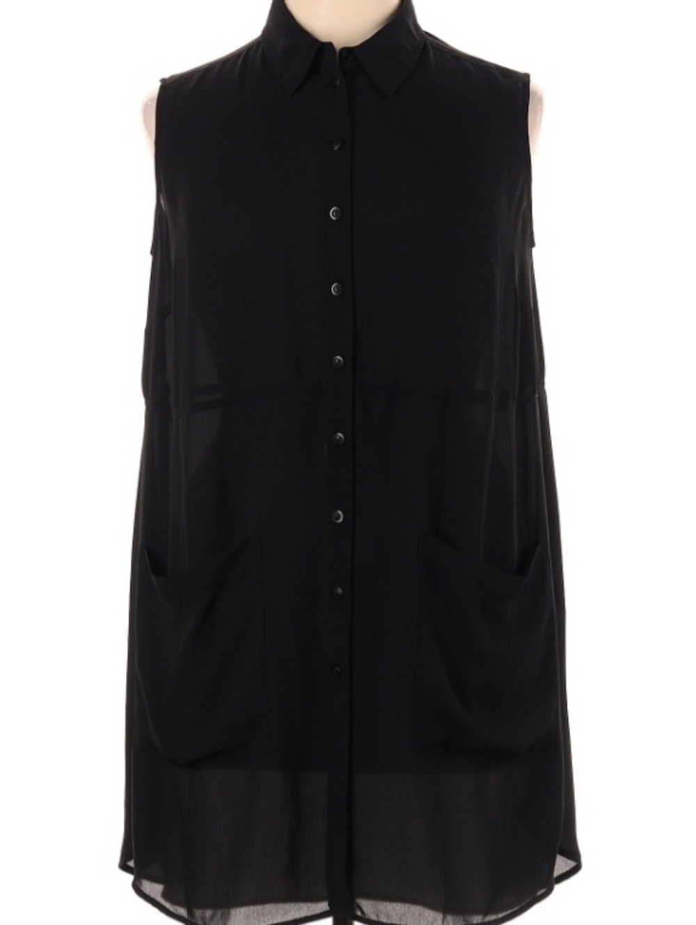 Sejour Black Sleeveless Button-Down Dressy Tunic Top Size 14W EUC